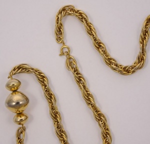 1960s Gold Plated Rope Twist Necklace with Saucer Beads